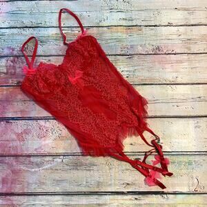 Victoria's Secret Corset Womens 34B Red Lace Bustier Lingerie Valentines Date